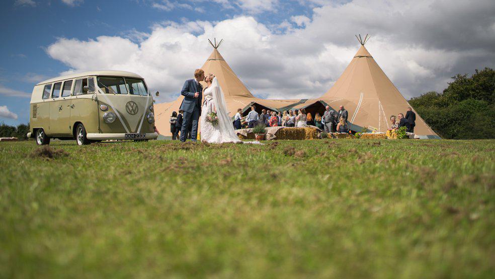 Sheffield Tipi wedding with cool VW camper van and even cooler couple